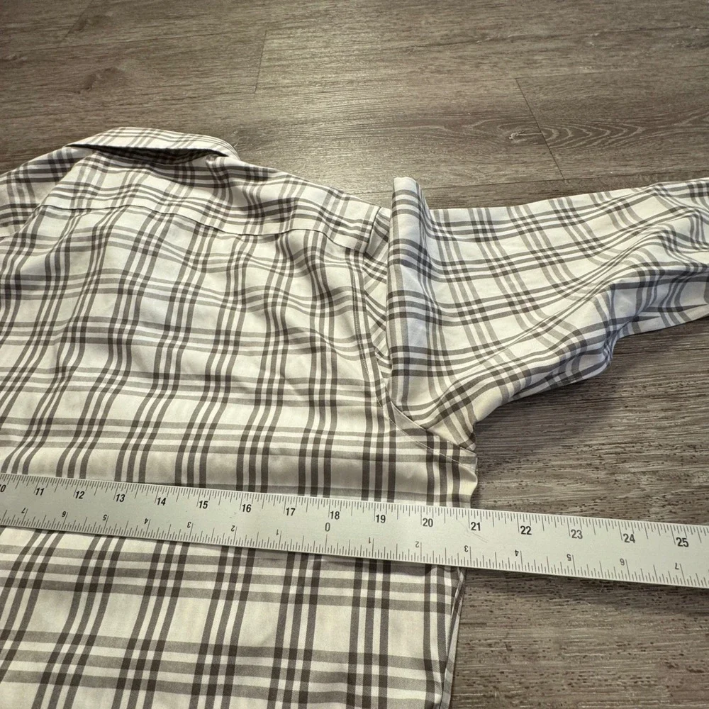 Banana Republic Shirt Mens M Gray Plaid Cotton Non Iron Tailored Slim Fit Preppy
